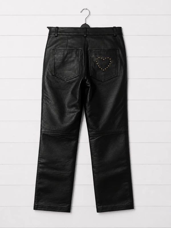 Together Leather Jeans UK 8 Black Genuine Leather Straight Leg High Rise Biker Trousers