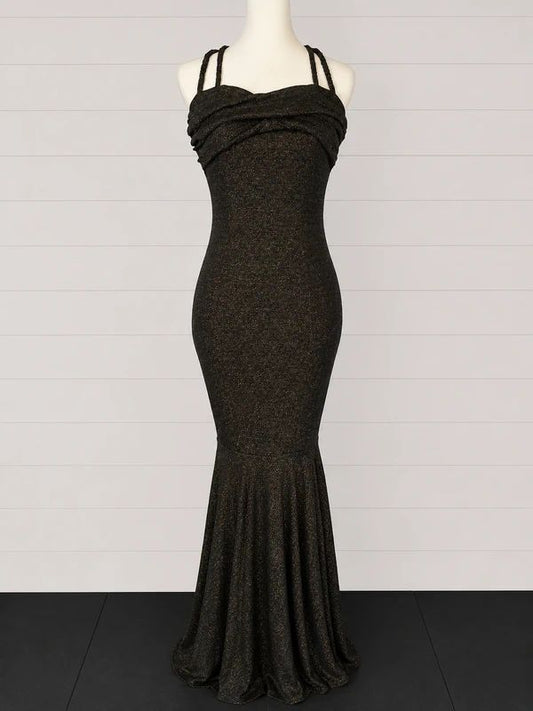 Collectif UK 10 Black Glitter Mermaid Maxi Dress Gothic Formal Evening Gown