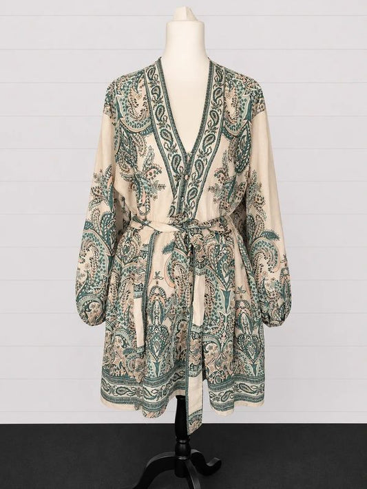 Mochy Paisley Boho Kimono Dress UK 12 14 Bohemian Tie Waist Smock Dress
