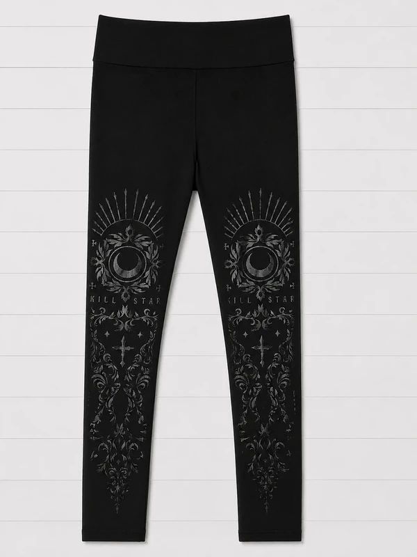 Killstar Size XS UK 6 Black Gothic Moon Cross Print High Rise Leggings Alternative Emo
