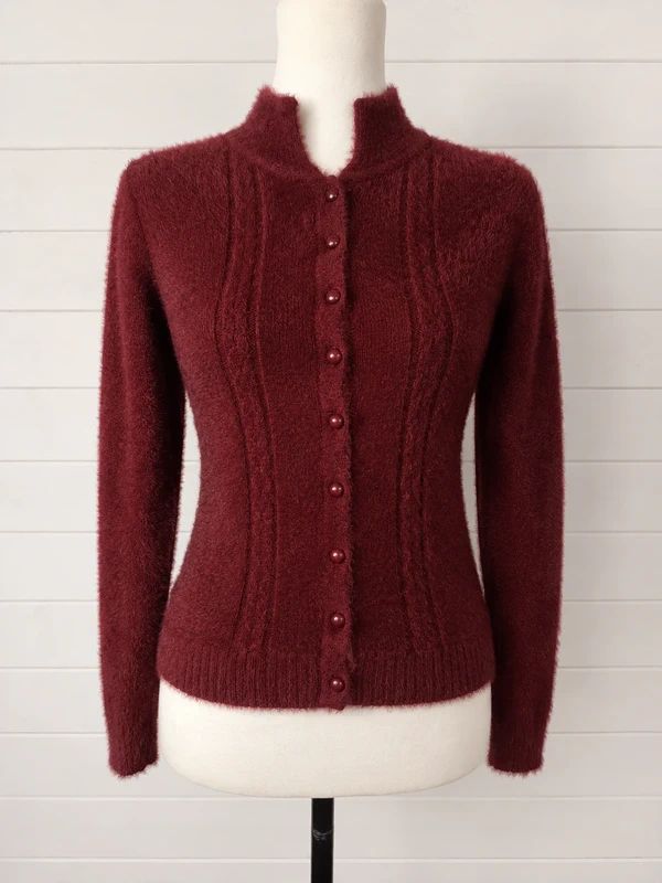 Collectif Vintage Burgundy Fuzzy Cardigan UK 12 Gothic Retro Grunge