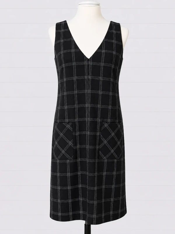 Disturbia UK 10 Black Check Pinafore Midi Dress Gothic Grunge Layering Pocket Alt Dress