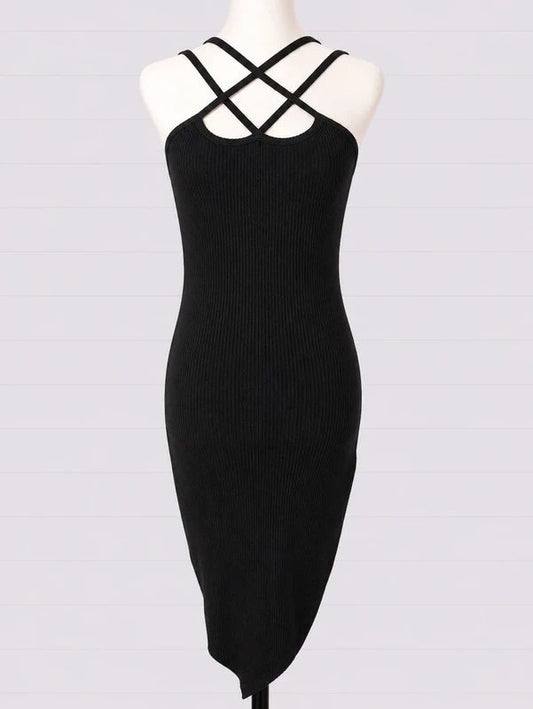 Killstar Size S Black Rib Knit Strappy Bodycon Midi Dress Gothic Alt Witchy Cut Out Dress