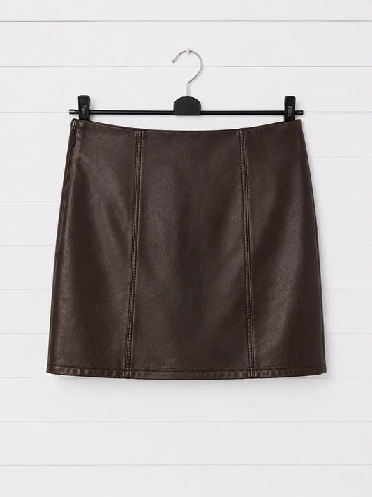 Next Bronze Faux Leather Mini Skirt UK 12 Long Y2K Metallic Party Gothic