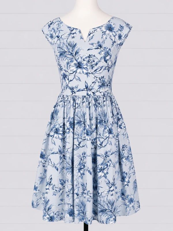 Hell Bunny Blue Floral Rockabilly Swing Midi Dress UK 8 XS Vintage Pin Up Tea Dress