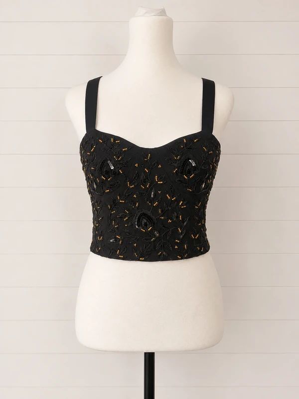 Zara Black Beaded Embellished Crop Top UK 8-10 Party Y2K Cami