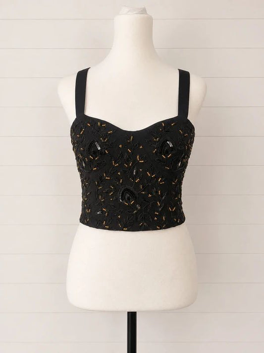 Zara Black Beaded Embellished Crop Top UK 8-10 Party Y2K Cami