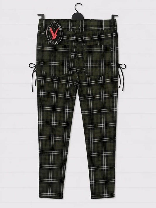 Killstar Dark Canopy Plaid Trousers Size S UK 8/10 High Rise Gothic Tartan Lace Up Skinny Pants