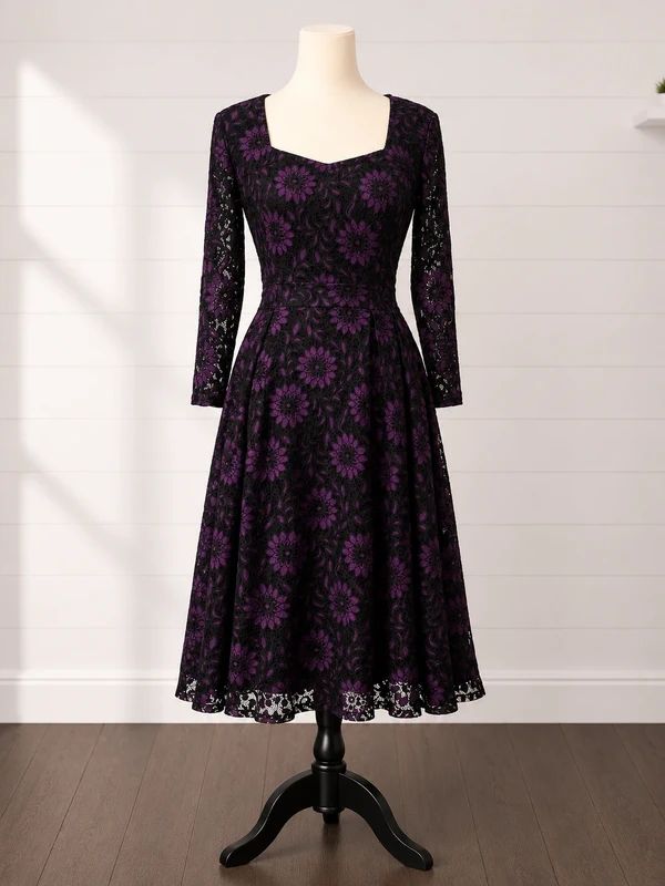Lindy Bop Lisette UK 14 Lace Fit & Flare Midi Dress Vintage Occasion Gothic