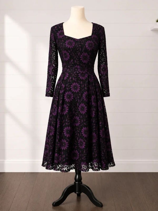 Lindy Bop Lisette UK 14 Lace Fit & Flare Midi Dress Vintage Occasion Gothic