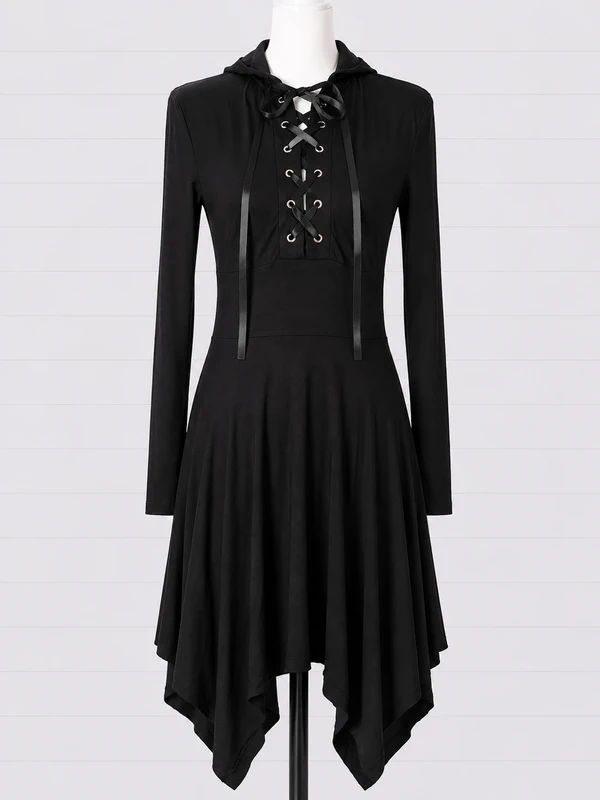 Necessary Evil Size S / UK 8 Black Gothic Witchy Asymmetric Lace Up Maxi Midi Dress BNWT