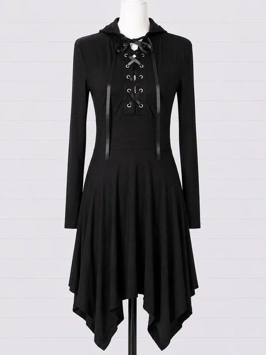Necessary Evil Size S / UK 8 Black Gothic Witchy Asymmetric Lace Up Maxi Midi Dress BNWT