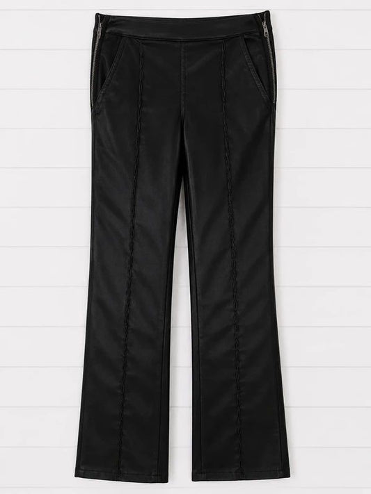 Disturbia Black Faux Leather Flared Trousers Size S UK 8 High Rise Gothic Alt Biker Zip Pants