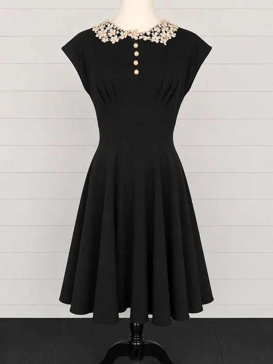 Hell Bunny UK 10/12 Black Lace Collar Vintage Gothic Fit & Flare Midi Dress