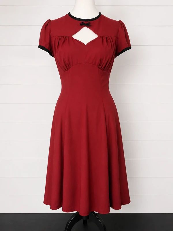 Hell Bunny Vixen Size S / UK 10/12 Red Gothic Vintage Keyhole Midi Dress Rockabilly Pin Up