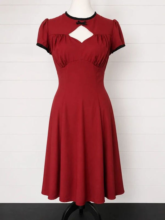 Hell Bunny Vixen Size S / UK 10/12 Red Gothic Vintage Keyhole Midi Dress Rockabilly Pin Up