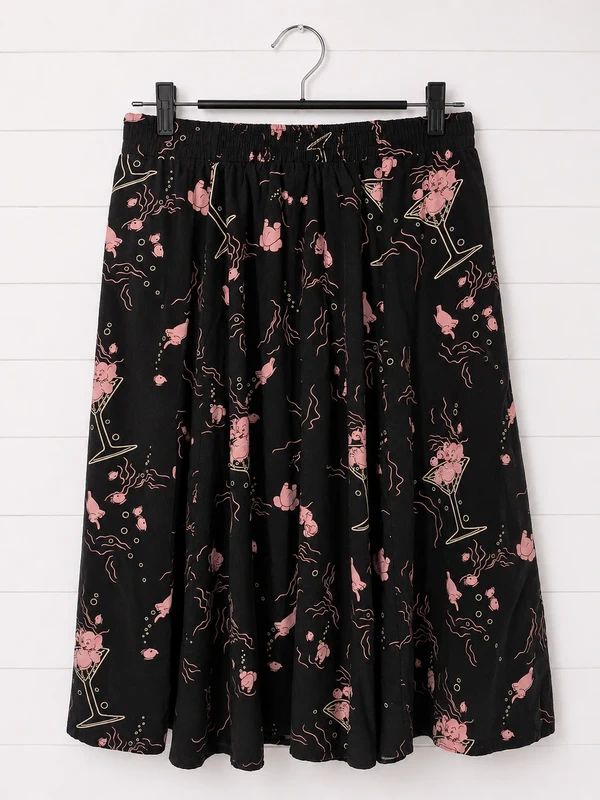 Collectif Black Pink Underwater Print Skater Skirt UK 12 Alt Goth