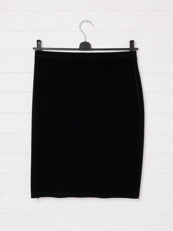 Amaranto Black Velvet Midi Skirt UK 12/14 Gothic Minimalist Stretch Evening
