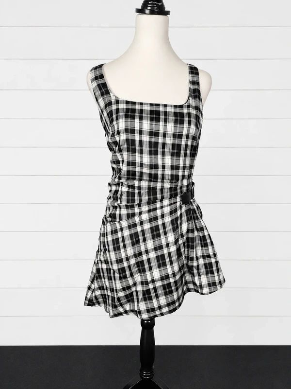Cider Check Buckle Mini Dress UK 14 Large Grunge Academia Pinafore