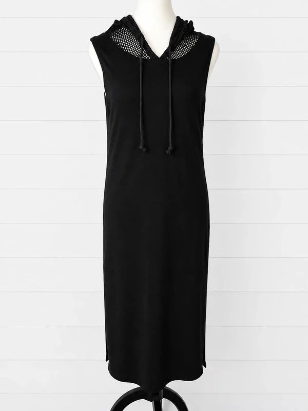 Vans Black Sleeveless Hooded Maxi Dress 100% Cotton Streetwear Grunge Gothic Dress
