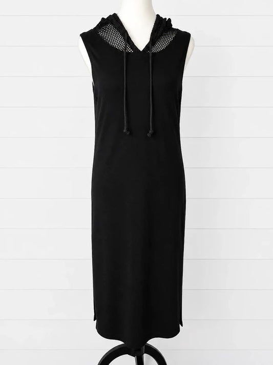 Vans Black Sleeveless Hooded Maxi Dress 100% Cotton Streetwear Grunge Gothic Dress