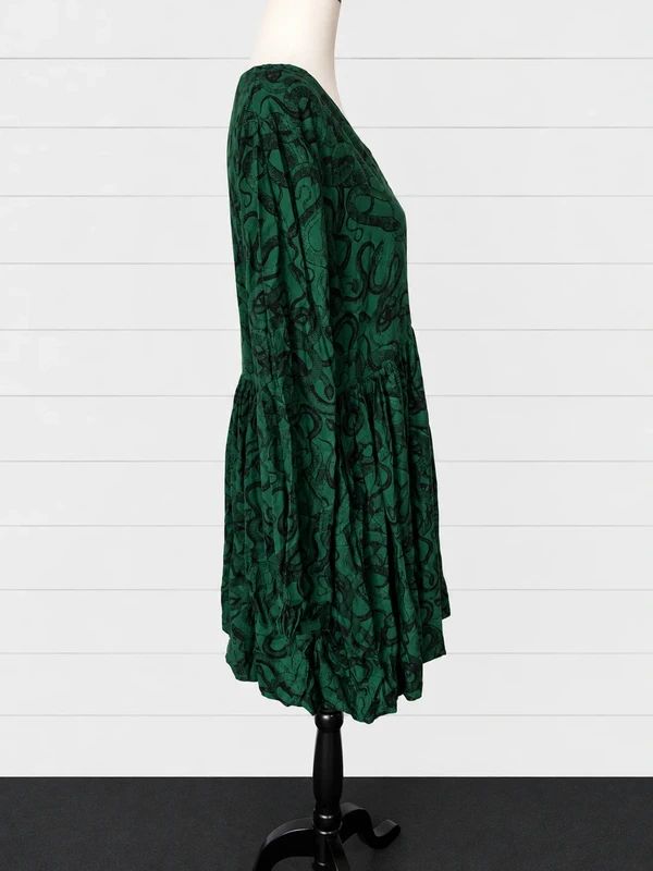 Disturbia UK 14 Green Snake Print Smock Mini Dress Gothic Witchy Grunge