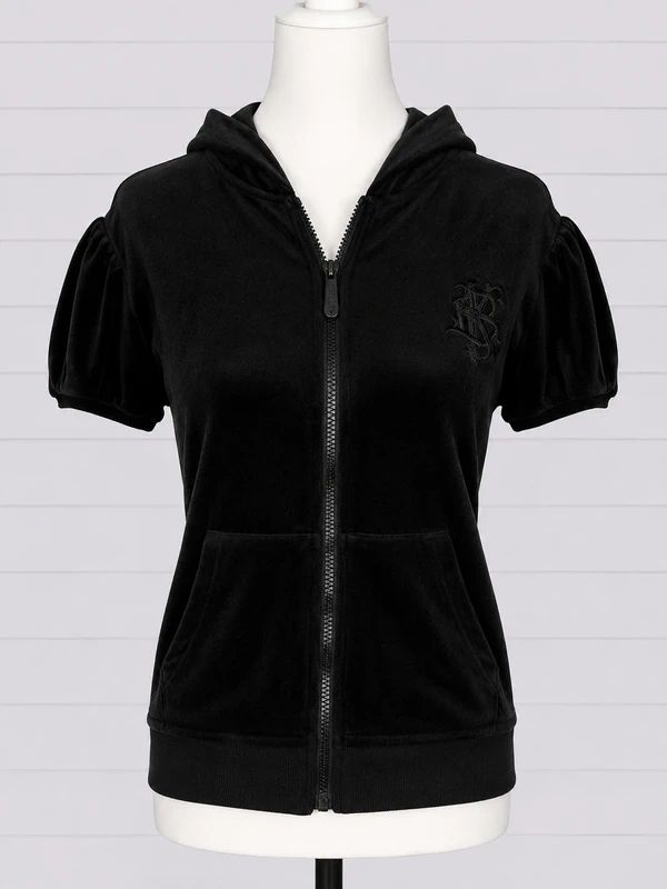 Killstar Black Velour Puff Sleeve Zip Hoodie Size L UK 14 Gothic Alternative Emo