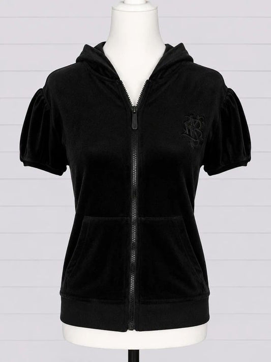 Killstar Black Velour Puff Sleeve Zip Hoodie Size L UK 14 Gothic Alternative Emo