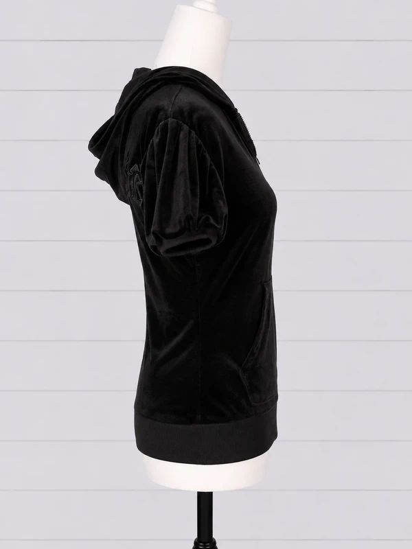 Killstar Black Velour Puff Sleeve Zip Hoodie Size L UK 14 Gothic Alternative Emo