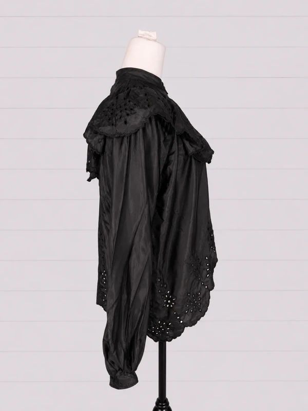 Topshop Black Ruffle Broderie Blouse UK 10 Gothic Romantic Victorian Sheer Top