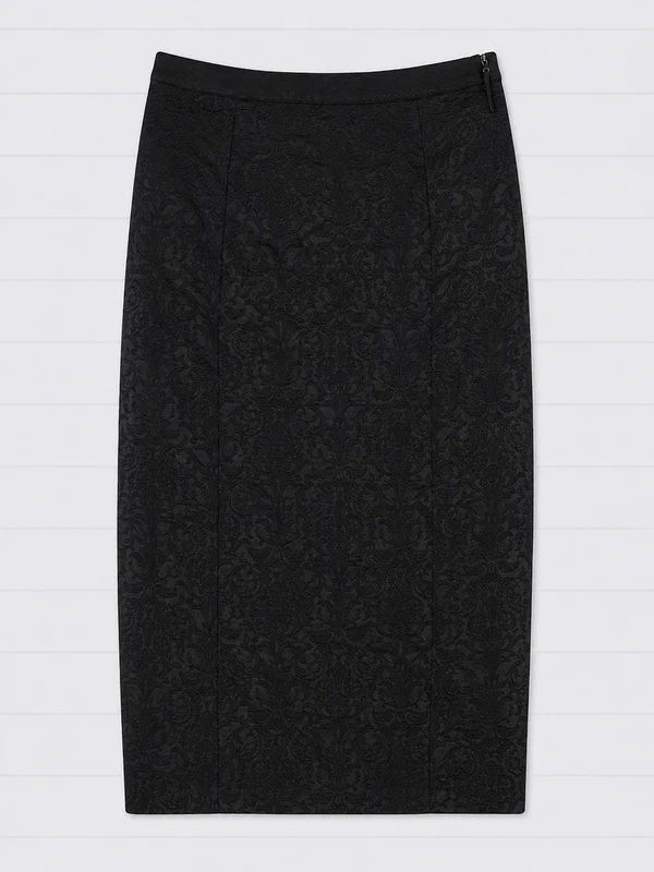 Banned Alternative Black Damask Gothic Pencil Midi Skirt Size XS UK 8 Zip Detail Witchy Alt