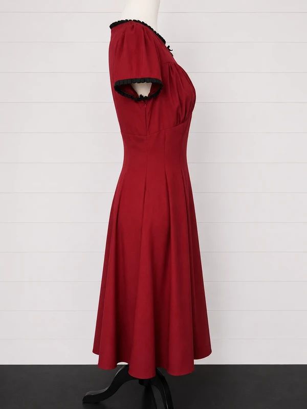 Hell Bunny Vixen Size S / UK 10/12 Red Gothic Vintage Keyhole Midi Dress Rockabilly Pin Up