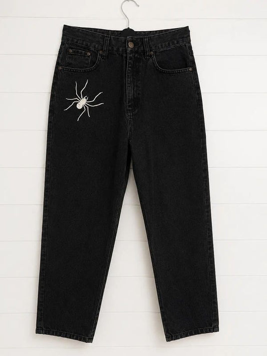 Disturbia UK 8/10 Black Spider Web Mom Jeans High Rise Gothic Alt Denim W27