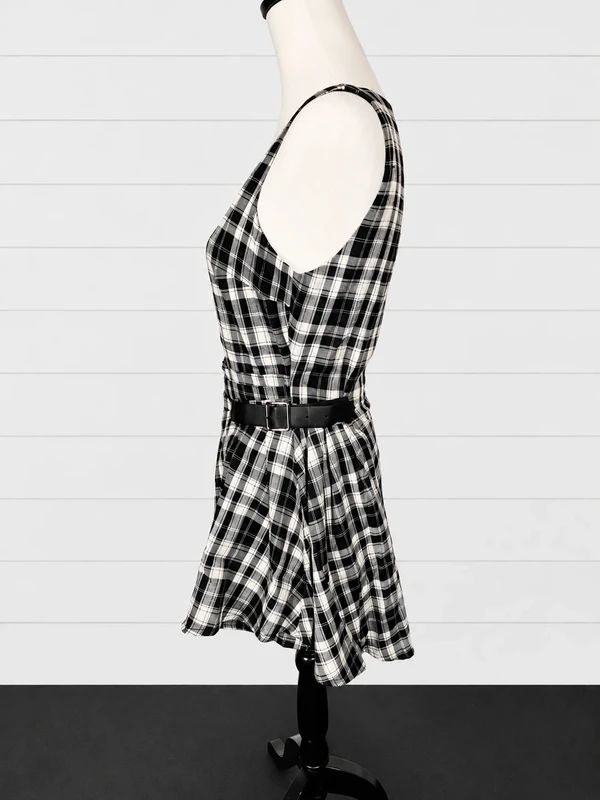 Cider Check Buckle Mini Dress UK 14 Large Grunge Academia Pinafore