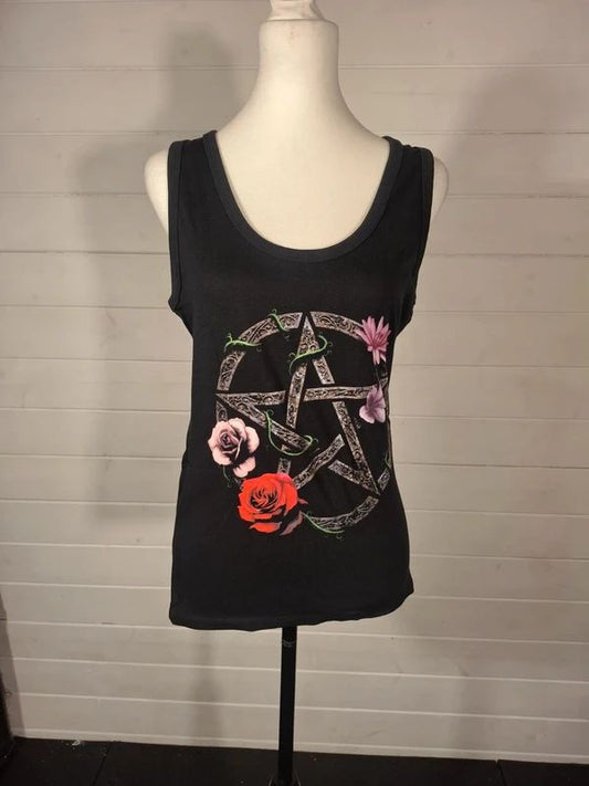 Grindstore Pentagram Rose Gothic Vest Top Size L UK 12/14 BNWOT Alternative Witchy