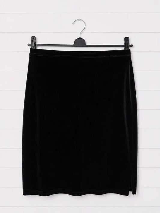 Amaranto Black Velvet Midi Skirt UK 12/14 Gothic Minimalist Stretch Evening