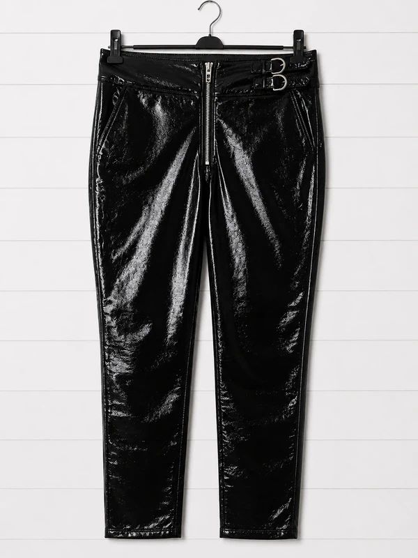 Blank NYC Size 27 Black Patent Faux Leather Cropped Trousers High Rise Wet Look BNWT