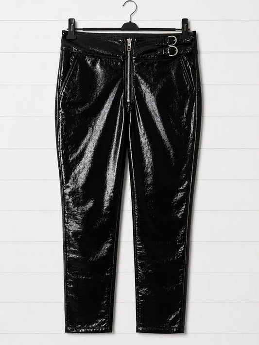 Blank NYC Size 27 Black Patent Faux Leather Cropped Trousers High Rise Wet Look BNWT