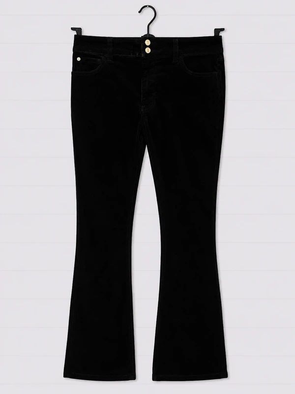 Killstar Gothic Cross Pocket Black Cord Flared Trousers UK 12 Velvet Grunge Emo Bootcut