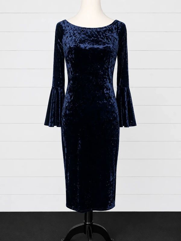 Luna Loves UK 14 Blue Crushed Velvet Bell Sleeve Gothic Midi Dress
