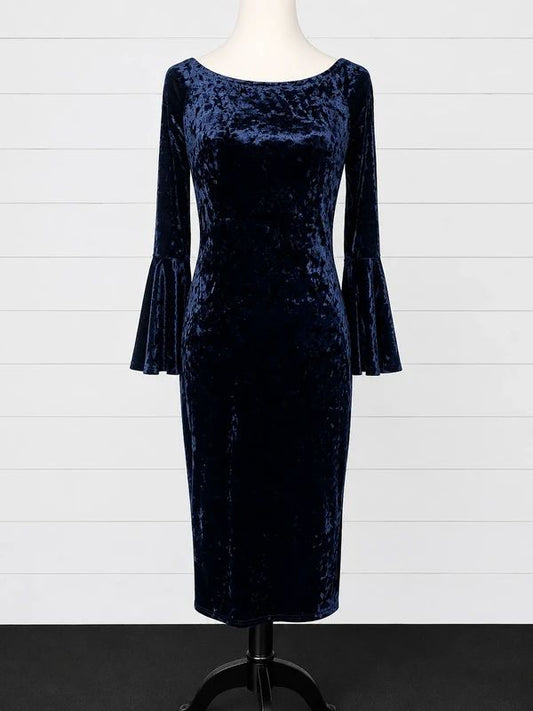 Luna Loves UK 14 Blue Crushed Velvet Bell Sleeve Gothic Midi Dress