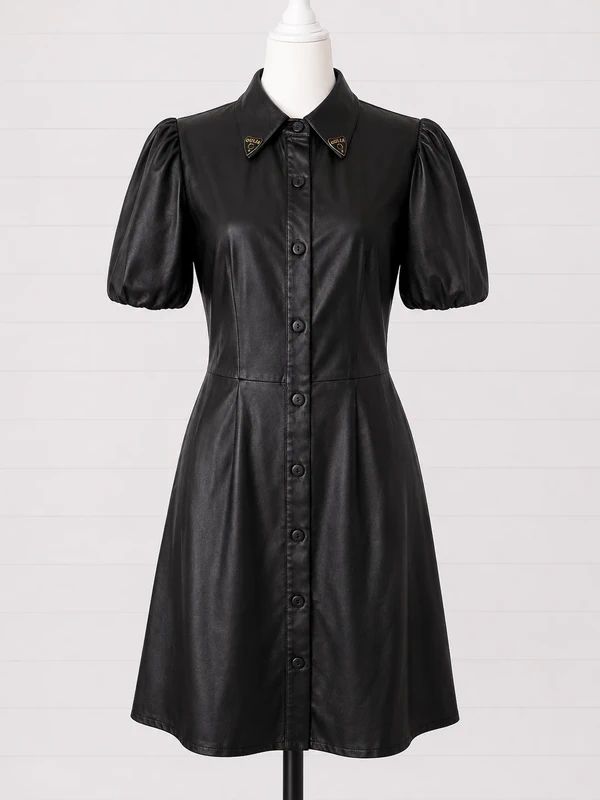 Disturbia Faux Leather Button Front Mini Dress UK 10 Gothic Witchy Alternative Puff Sleeve