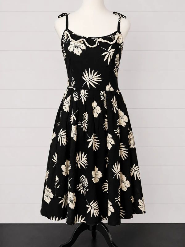 Hell Bunny BNWT UK 8 Black Tropical Hawaiian Pineapple Hibiscus Midi Dress Rockabilly