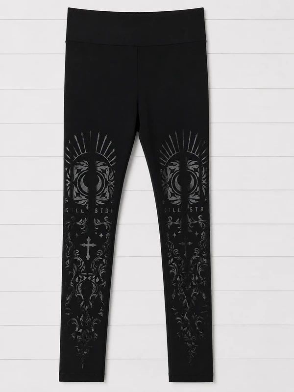 Killstar Size XS UK 6 Black Gothic Moon Cross Print High Rise Leggings Alternative Emo