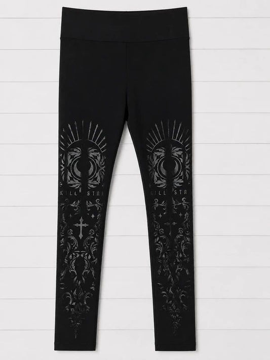 Killstar Size XS UK 6 Black Gothic Moon Cross Print High Rise Leggings Alternative Emo