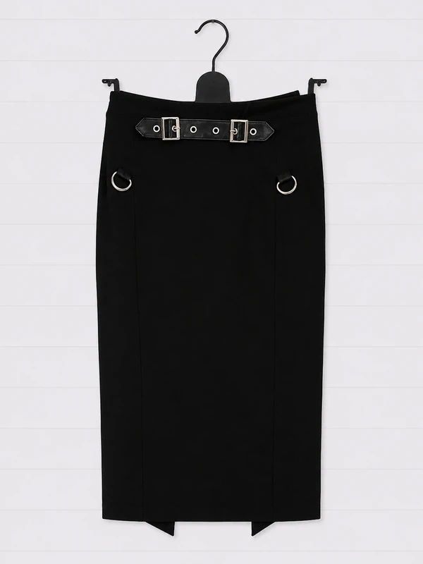 Killstar Warbird Black Pencil Midi Skirt Size UK 8 High Waist Gothic Harness Buckle Alt Office Goth